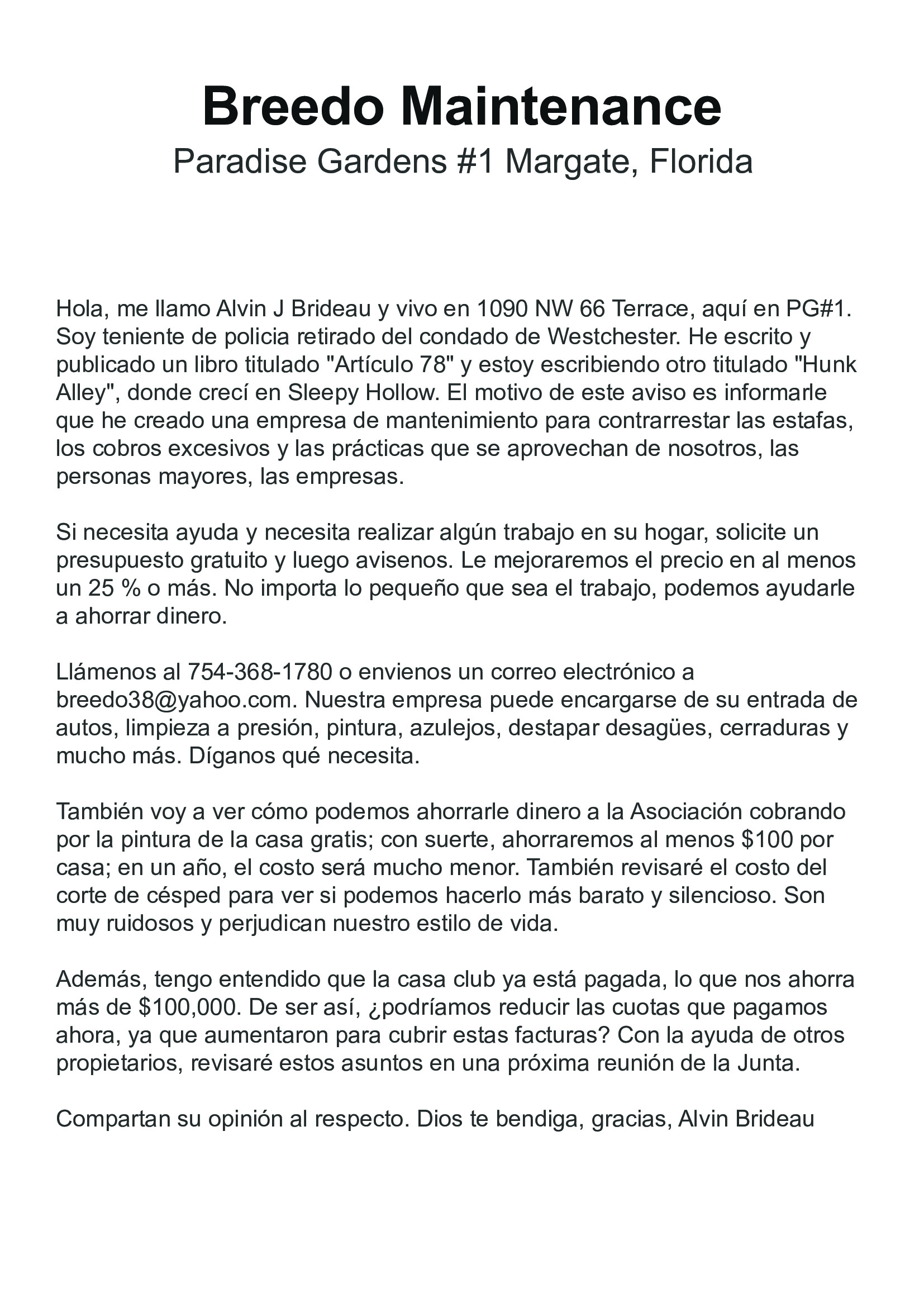 Mantenimiento Breedo - Spanish